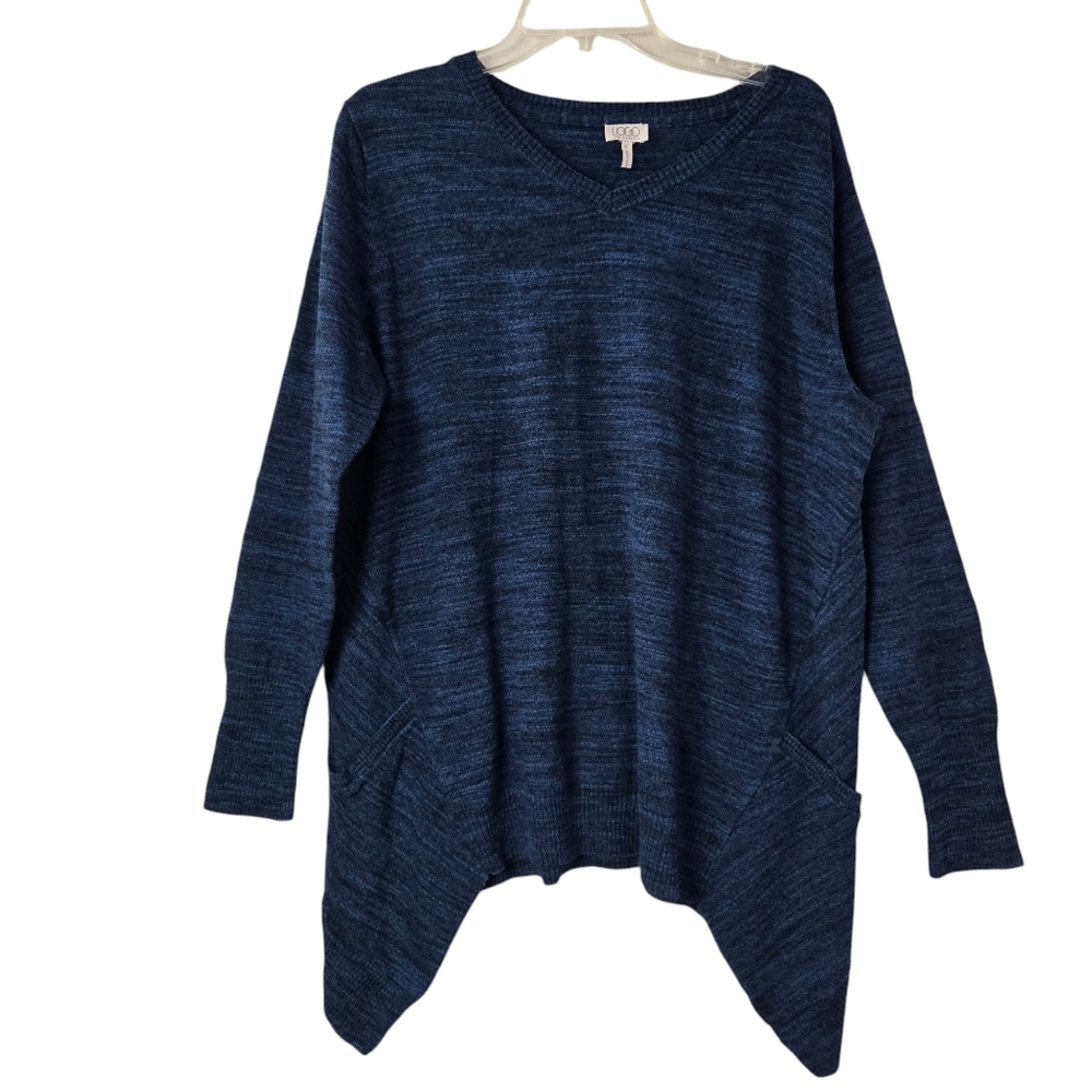 LOGO Lori Goldstein  Asymmetrical Sweater‎  Heather Blue XL